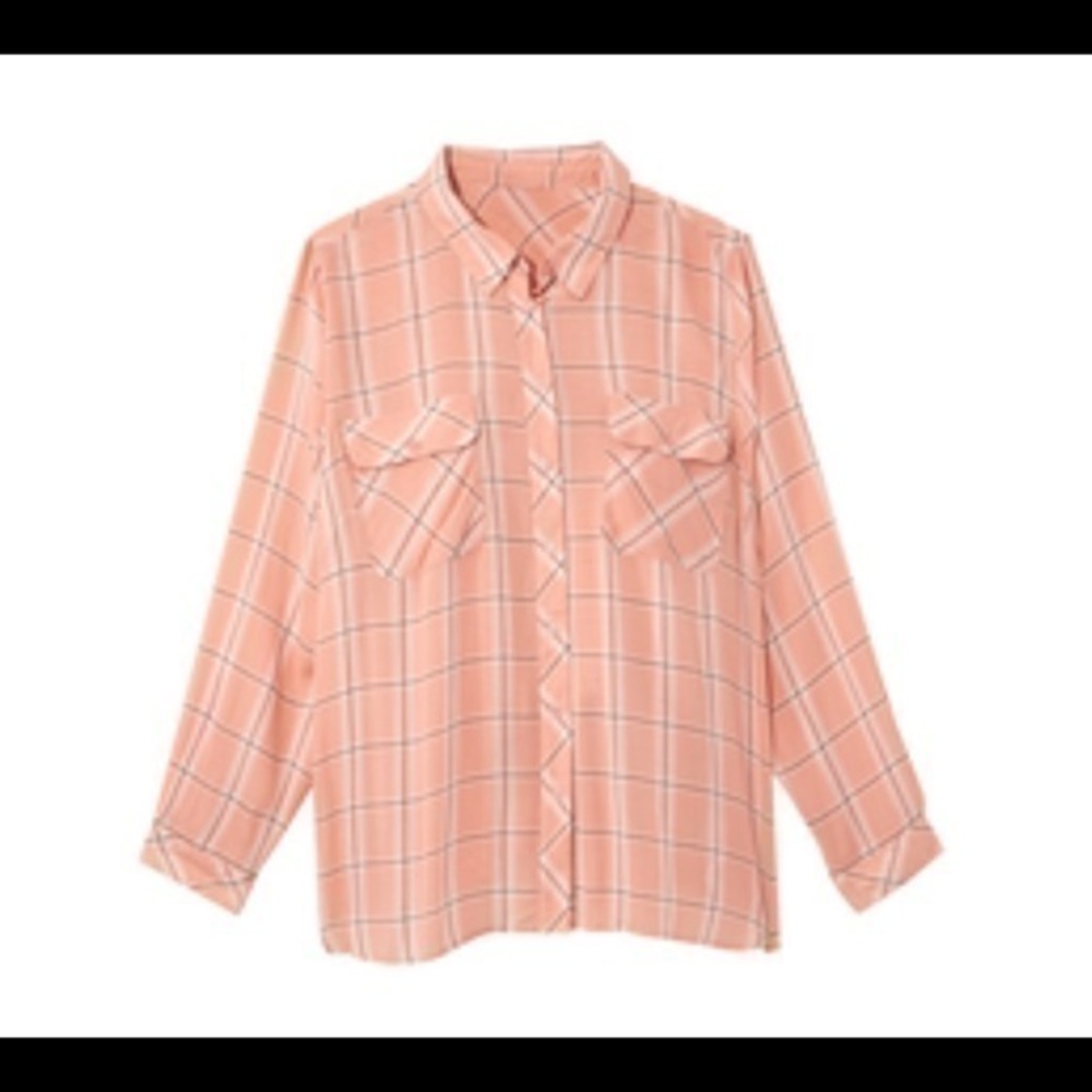 Pink Plaid Semi Sheer Button Down Top
